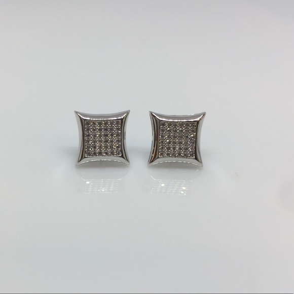 14K Solid Gold Square Micro Pave Stud Earrings